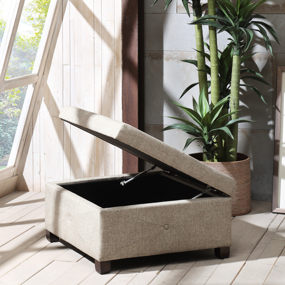Madison Park Della Button Tufted Soft Close Storage Ottoman, Sand