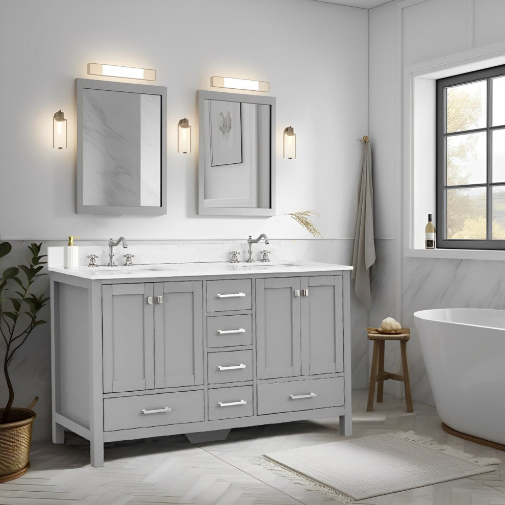 Bathroom Vanity Set, Base:Gray, 60", Without Mirror