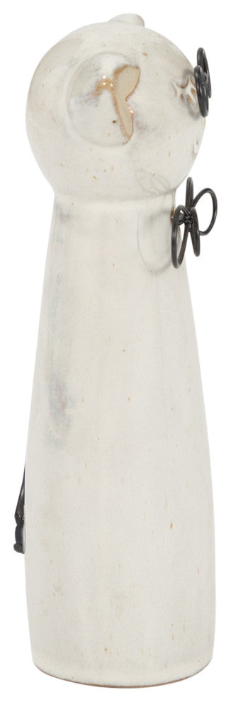 Ceramic 7"H Cat With Glasses, Beige