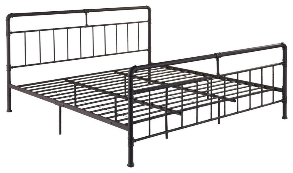 GDF Studio Sally Industrial King Iron Bed Frame, Hammered Copper