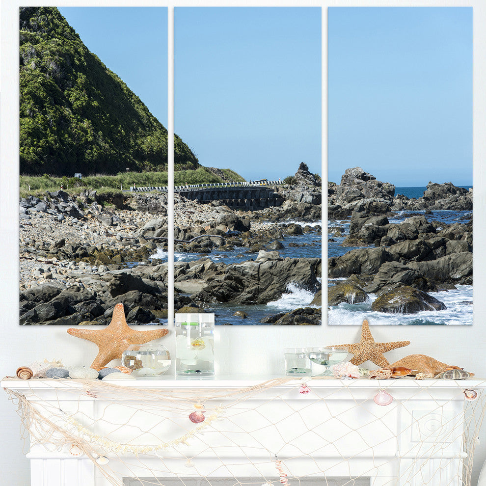 "Beautiful New Zealand Rocky Beach" Metal Wall Art, 3 Panels, 36"x28"