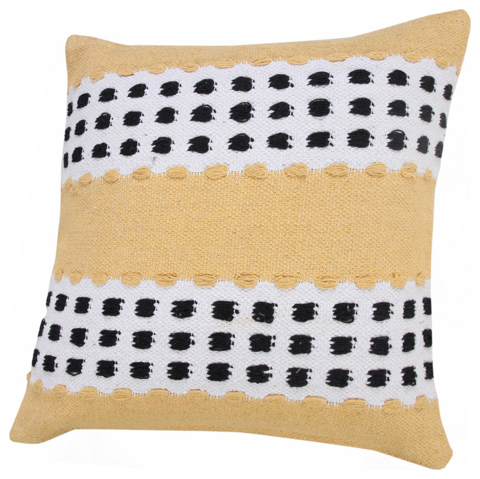 Ox Bay Handwoven Yellow/Black Stripe Organic Cotton Pillow Cover, 20"x20"