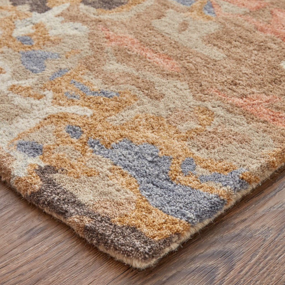 Weave & Wander Everley Wool Rug, Warm Beige/Blue, Rug, Beige, 4'x6'