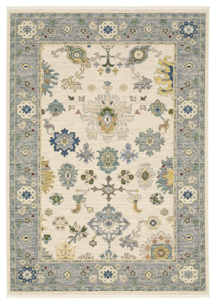 Leoness Floral Border Indoor Area Rug, Ivory, 6'7" x 9'6"