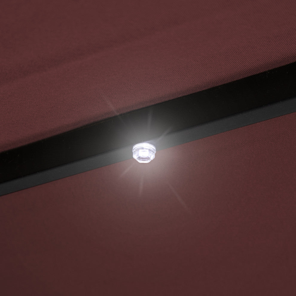 9ft Solar Lighted Outdoor Patio Umbrella With Hand Crank and Tilt Burgundy