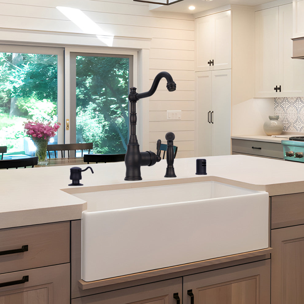 One-Handle Copper Widespread Kitchen Faucet with Side Sprayer, Oil Rubbed Bronze