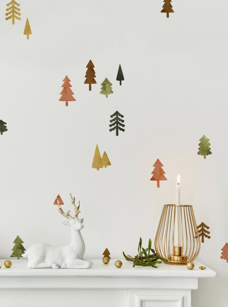 Mini Forest Tiny Trees Peel and Stick Vinyl Wall Stickers, Cozy Fall