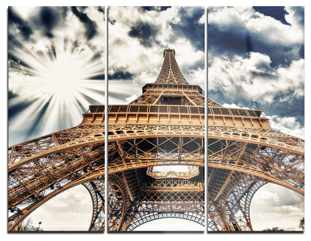 "Fisheye View of Eiffel Tower" Digital Metal Wall Art, 3 Panels, 36"x28"