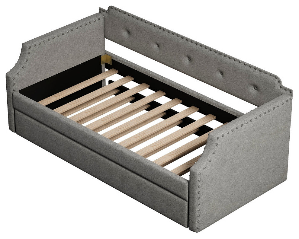 Elegant Linen Upholstered Daybed with Trundle, Gray