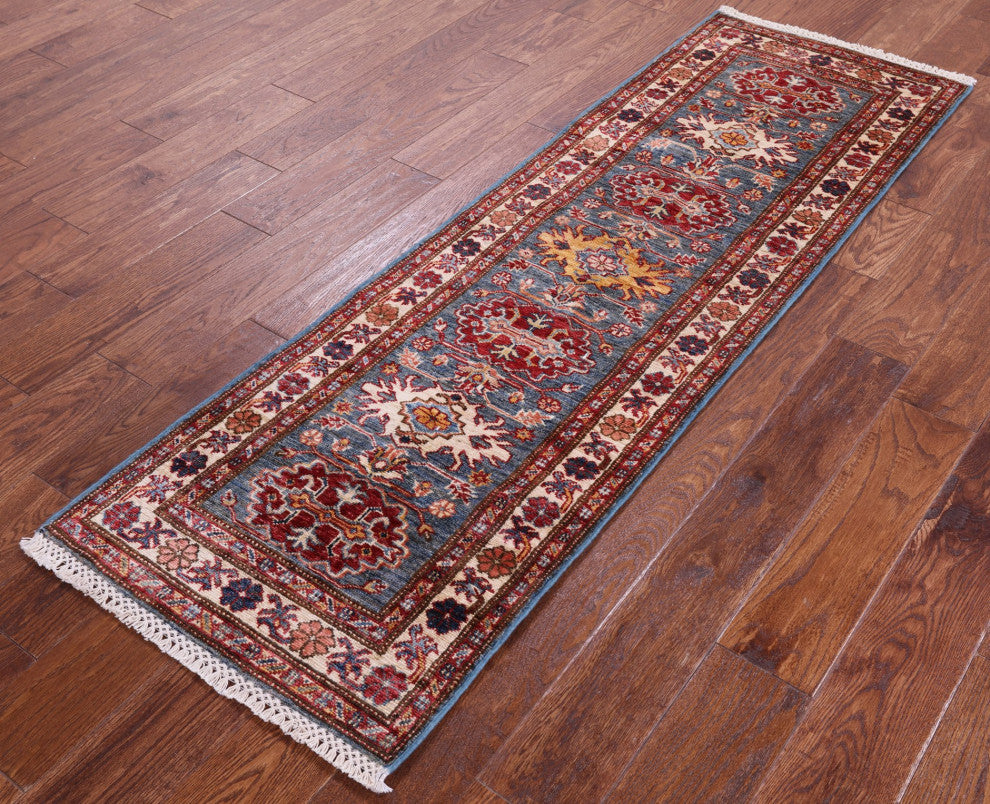 1' 11" X 6' 2" Runner Hand Knotted Super Kazak Geometric Wool Rug Q10292