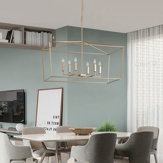 Farmhouse 6-Light Rectangular Kitchen Island Chandelier Over Table, Gold