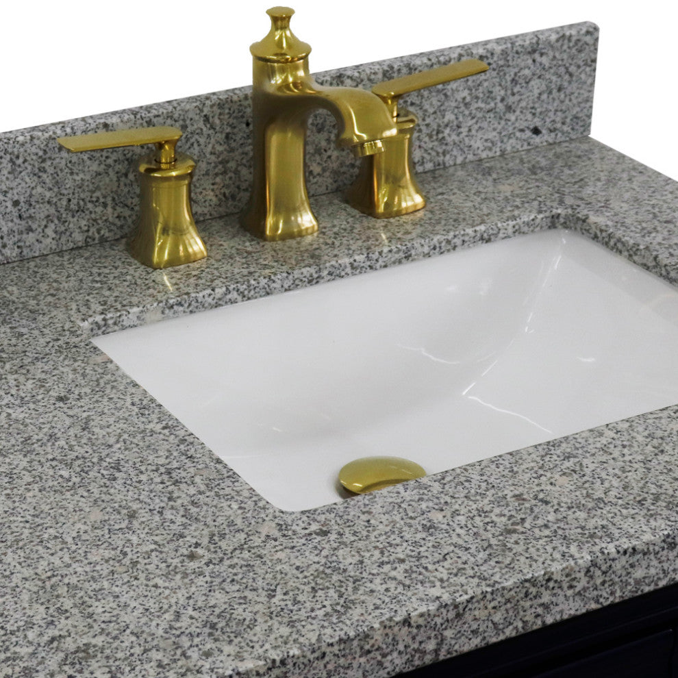 37" Single Vanity, Blue Finish With Gray Granite