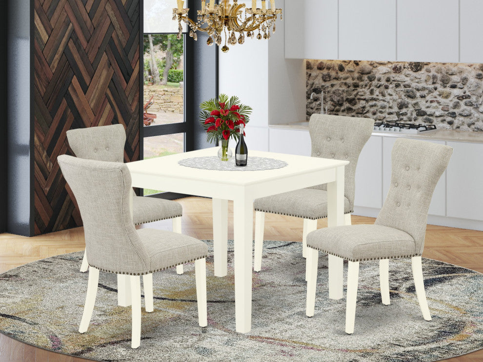 5Pc Kitchen Set - 4 Kitchen Chairs, Table Wood Structure -High Back, Linen White