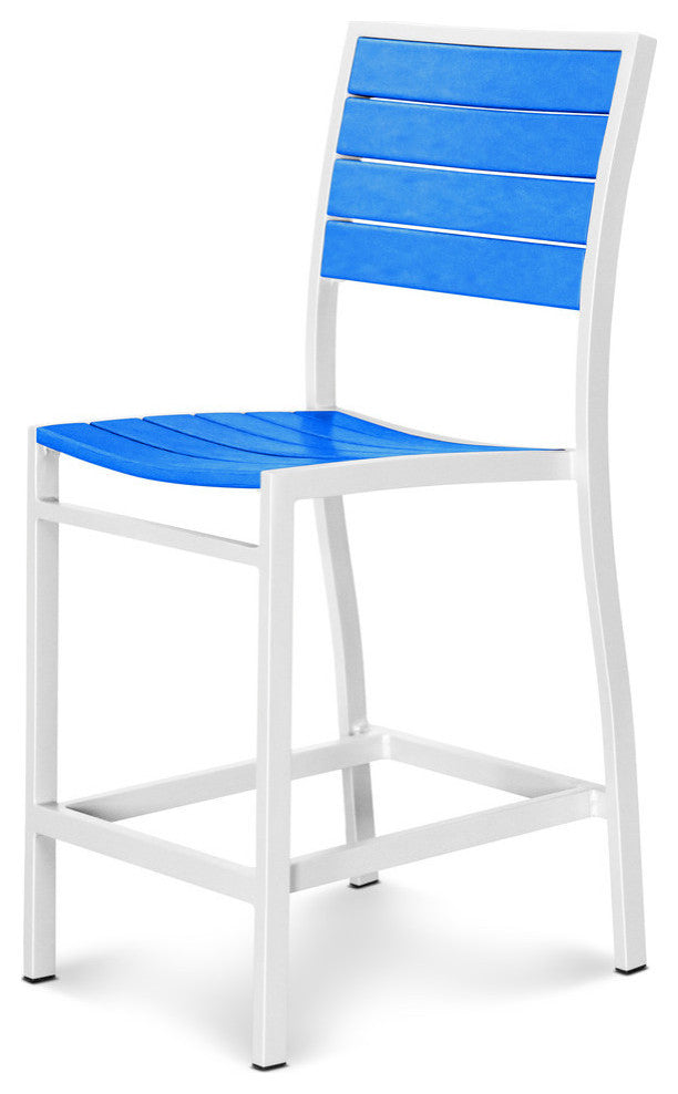 Euro Counter Side Chair, Satin White, Pacific Blue