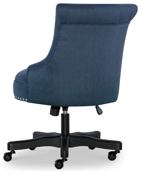 Classic Office Chair, Swivel Design & Diamond Button Tufted Back, Azure Blue