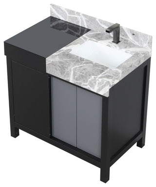 Zilara 36 Black, Grey Vanity, Grey Marble Top, Square Sink, Gun Metal Faucet Set