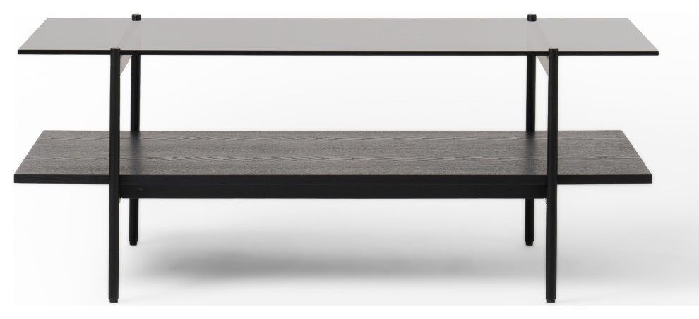 Modrest Conley Mid-Century Grey Glass, Black Ash Coffee Table