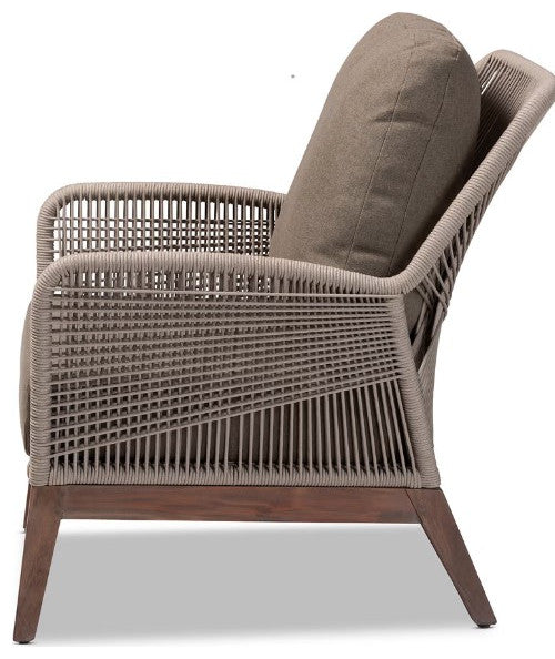 Mid-Century Transitional Gray Woven Rope Mahogany Accent Chair