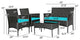 Costway 4PCS Patio Rattan Furniture Set Cushioned Sofa Coffee Table Turquoise