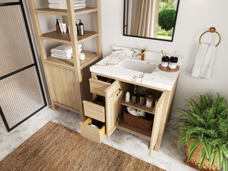 Elizabeth Oak 36" Center Sink Vanity, White 1.5" Empira Quartz