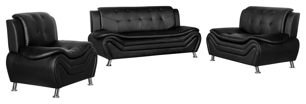Camille Black Living Room Collection, 3-Piece Set