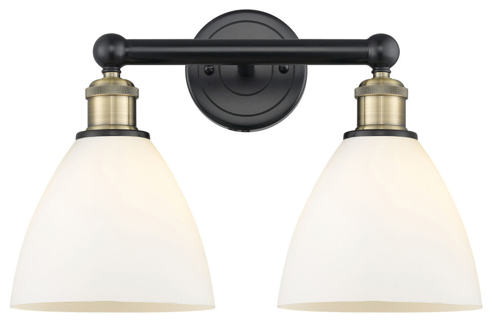 Bristol Glass 2-Light 17" Vanity Light, Black Antique Brass, Matte White Shade