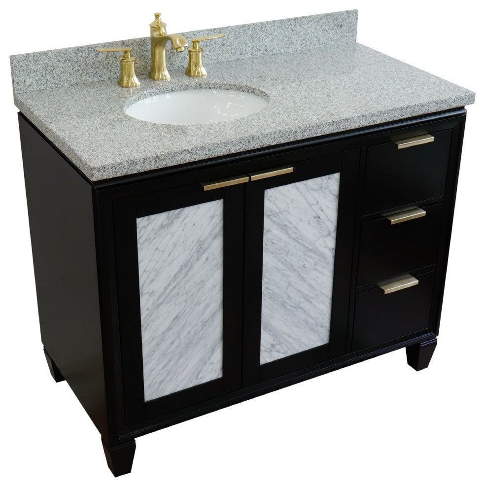 43" Single Vanity, Black Finish With Gray Granite