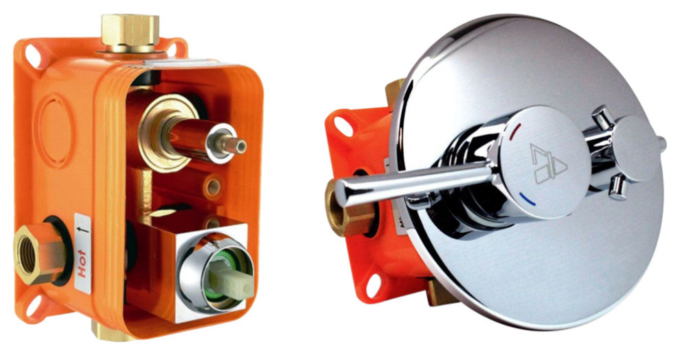 Aqua Rondo 3-Way Rough-In Shower Valve, Cover Plate, Handle, Diverter, Chrome