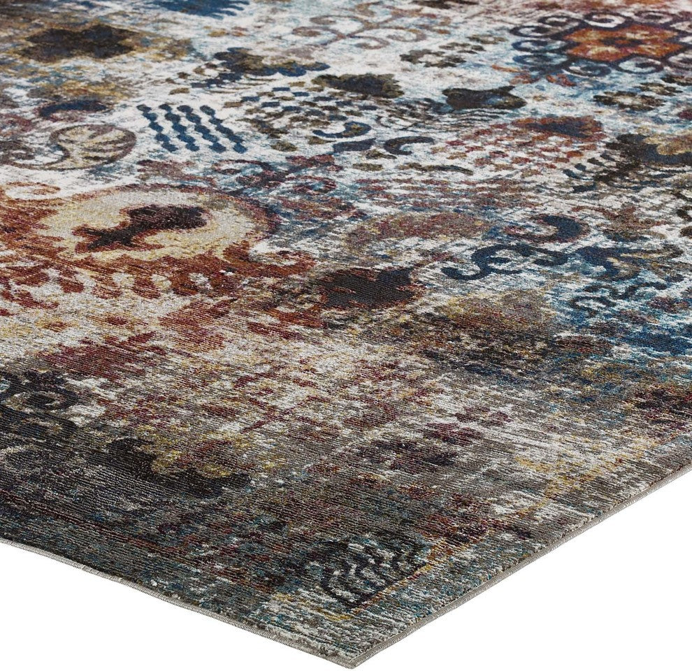 Transitional Distressed Vintage Floral Moroccan Trellis 4x6 Area Rug