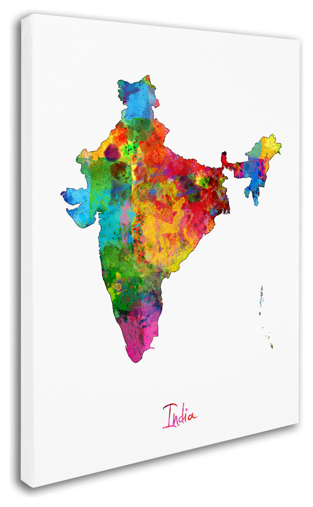 'India Watercolor Map' Canvas Art by Michael Tompsett