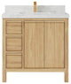Elizabeth 36 Center Sink Bath Vanity in Light Natural Teak 2" Calacatta Nuvo
