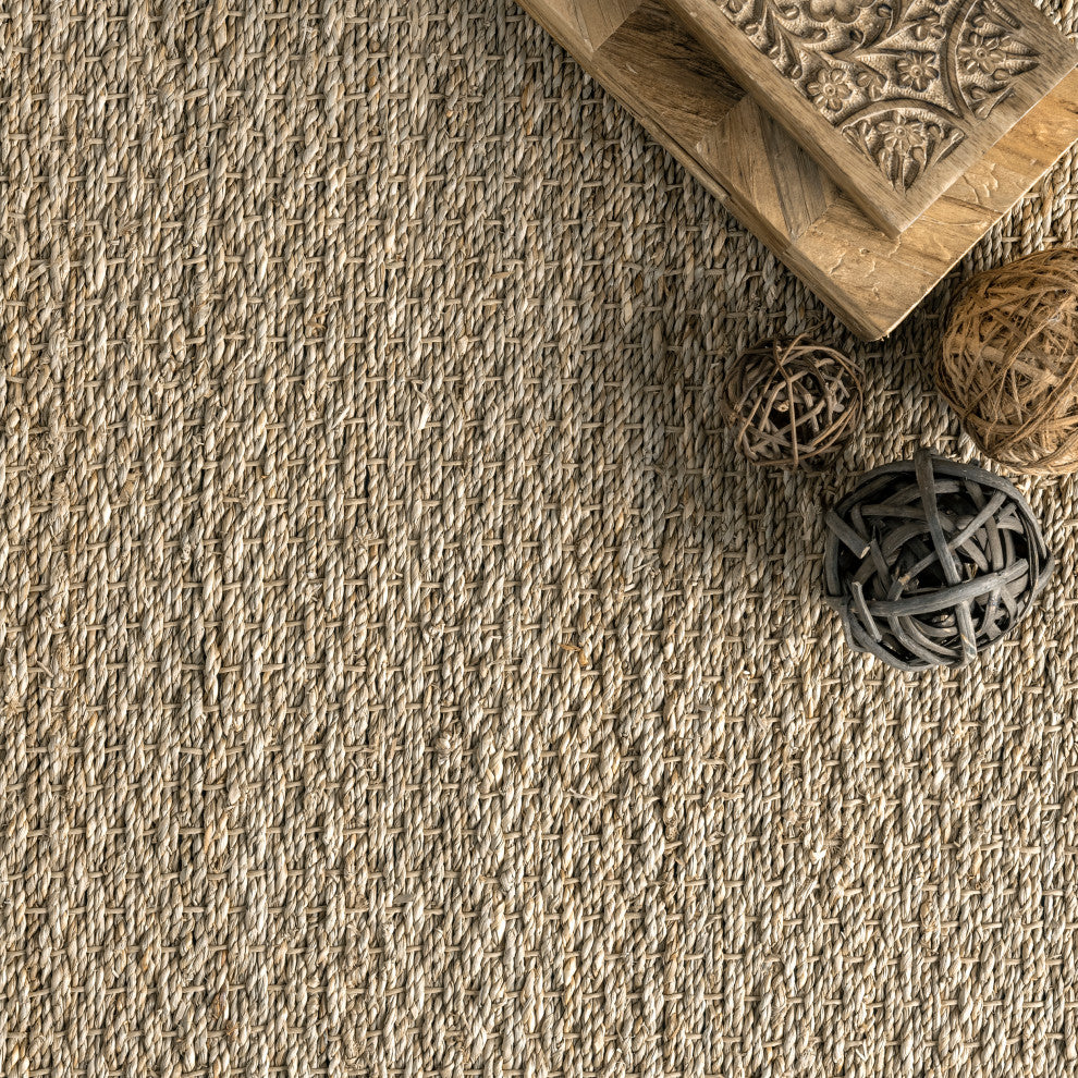 Nuloom Jute and Sisal Elijah Seagrass With Border Area Rug, Dark Grey 3'x5'
