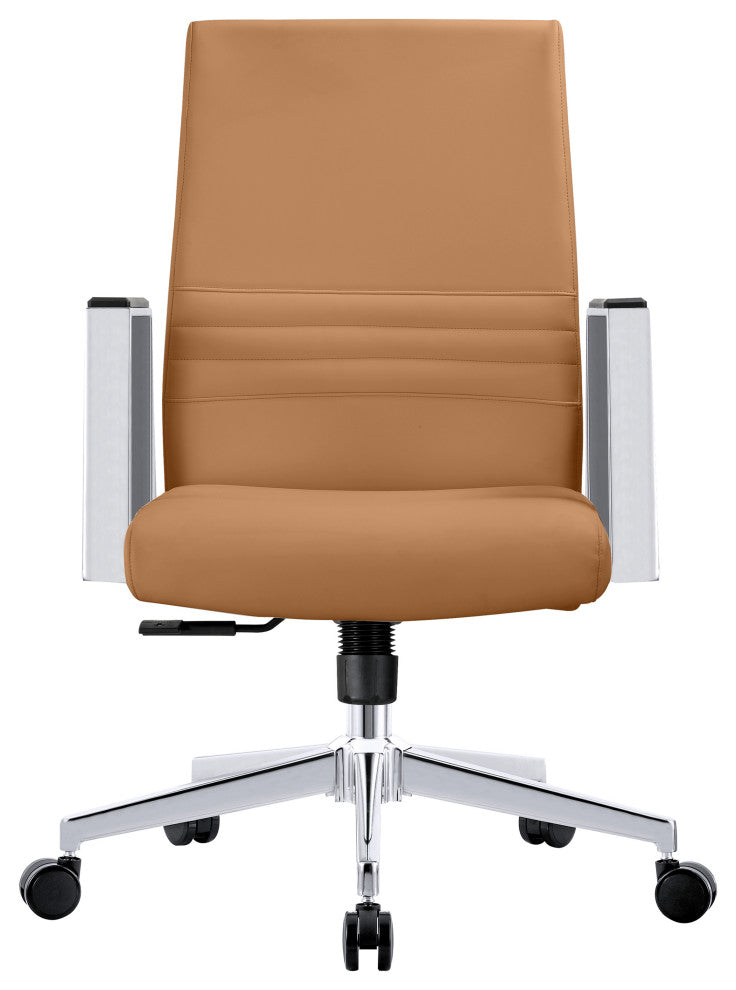 LeisureMod Aleen Upholstered Leather Office Chair With Swivel and Tilt, Acorn Brown