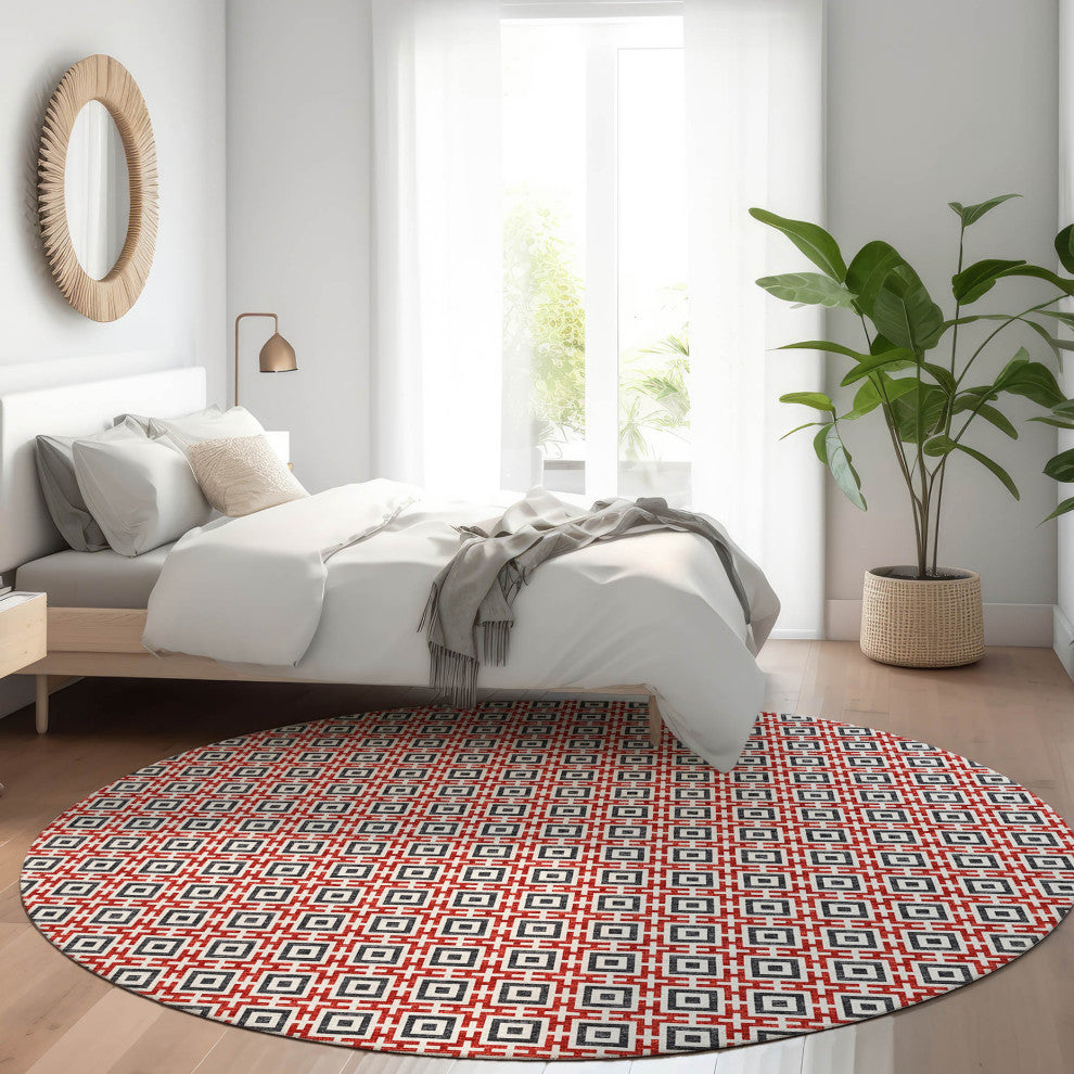 Indoor/Outdoor Marlo MO1 Red Machine Washable 6' x 6' Rug