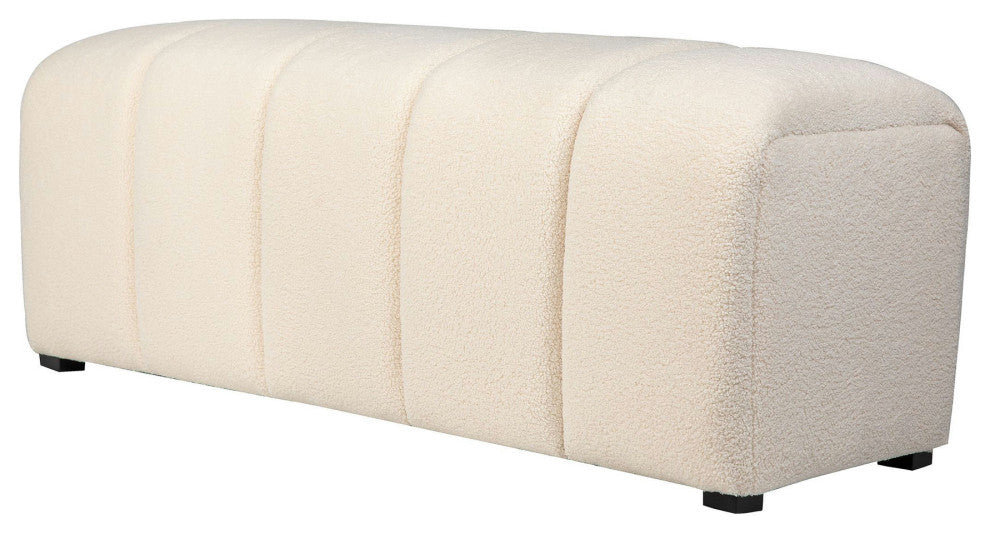 Tess Contemporary Modern Ivory Boucle Upholstered Plush Bench