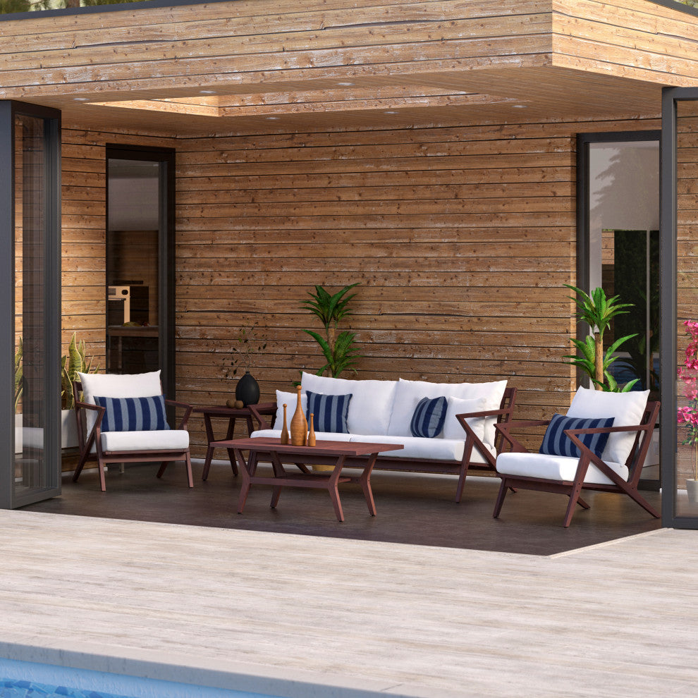 Vaughn 5 Piece Sunbrella Outdoor Patio Seating Set, Centered Ink