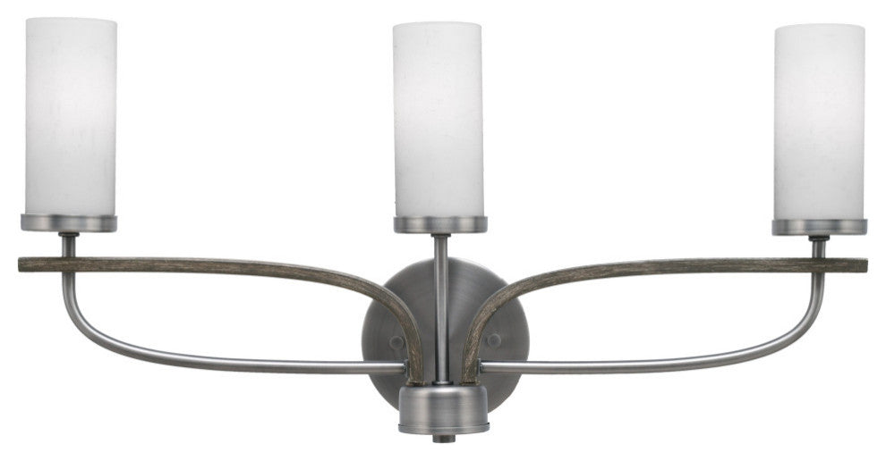 Monterey 3-Light Bath Bar, Graphite & Painted Distressed Wood-look, White Muslin