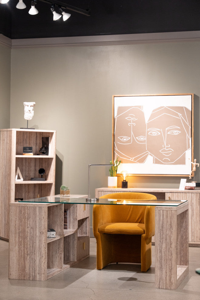 Nova Domus Roma Modern Glass, Travertine Reversible Desk