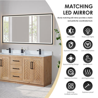 Anais Vanity Grain White Engineered Stone Countertop, Light Brown, 72", With Mirror