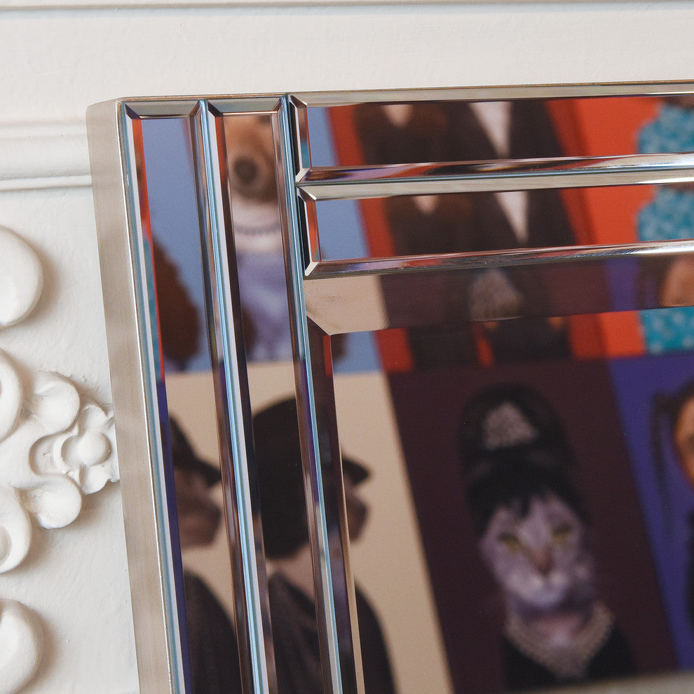 Stepped Beveled Rectangle Wall Mirror, Solid Wood Frame, 1" Center Mirror, 24" X 54"