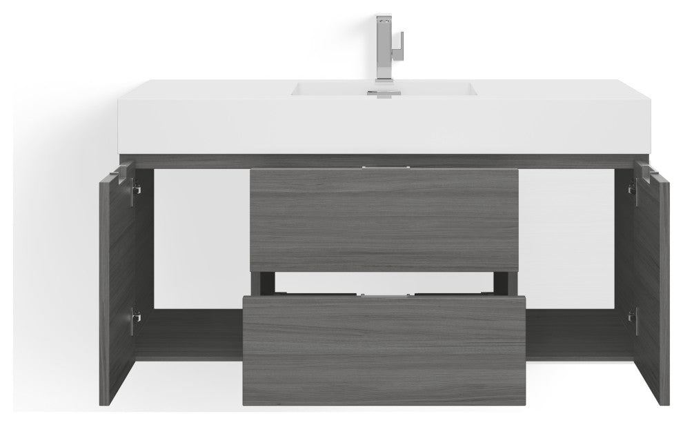 Boutique Bath Vanity, Vulcan Ash Gray, 48", Single Sink, Wall Mount