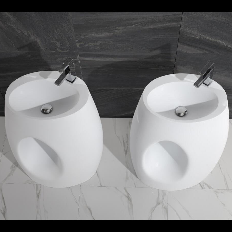 ADM Bathroom Oval Freestanding Pedestal Sink, White, 24", Glossy White