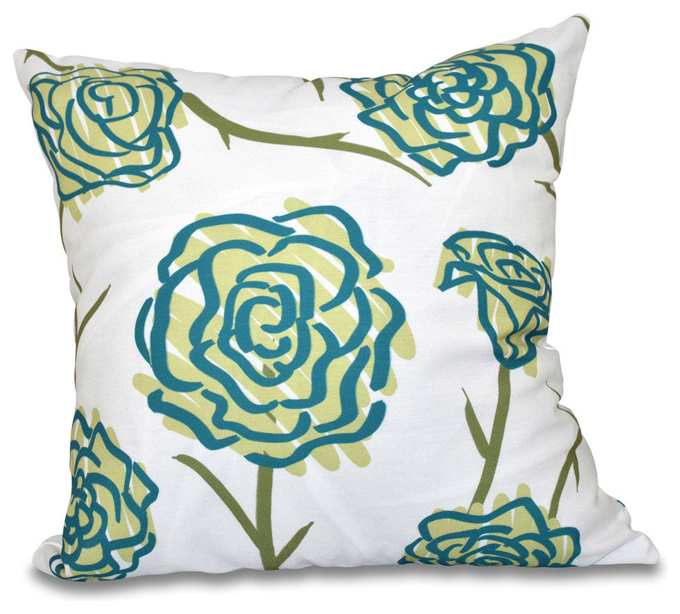 Spring Floral 1, Floral Print Pillow, Green, 20"x20"