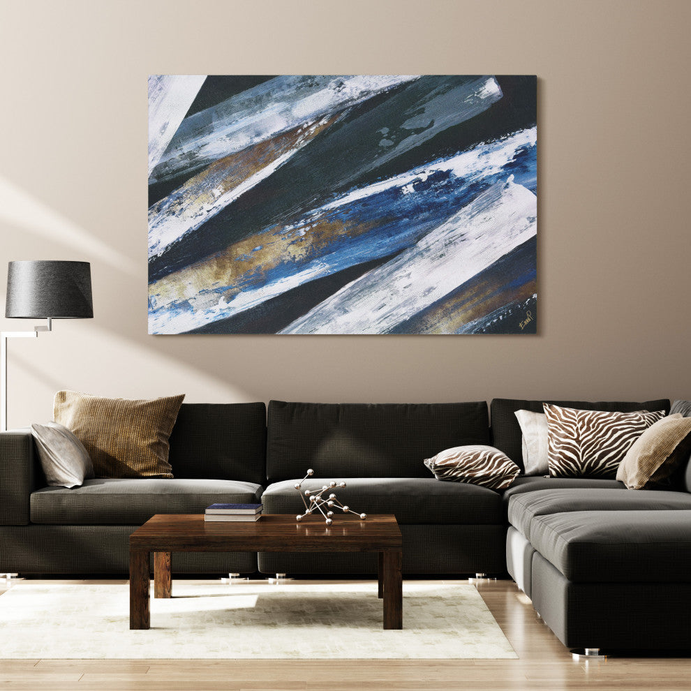"Silver Cascade" Abstract Art on Silver Shagreen Wrapped Canvas Wall Art