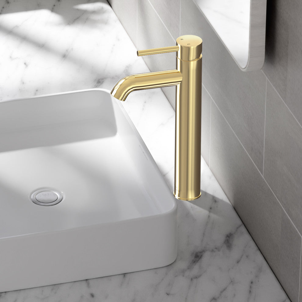 Ivy Single Hole Single Handle High Arc Bathroom Faucet, Brushed Gold