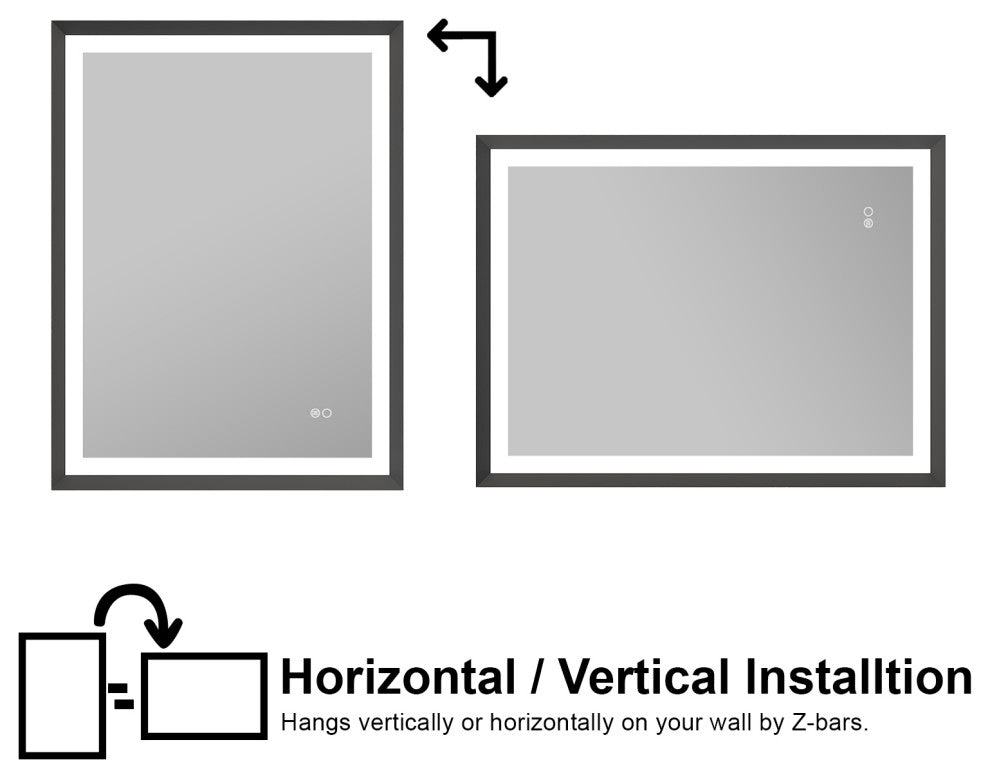 Beveled Bathroom LED Mirror Framed, Backlit and Front Light, Matte Black, 24"x32"