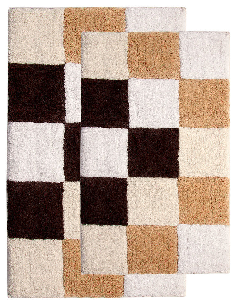 Bath Rug Cotton, 2 Piece, 34"x21" and 36"x24", Multi Beige, GSF 195, Dice