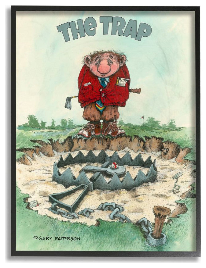 Stupell Industries The Trap Funny Golf Cartoon Sports Design, 24"x30", Black