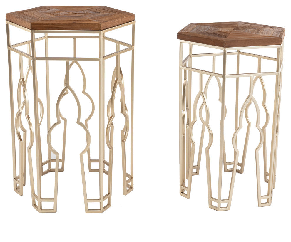 Boraam Genevieve Nesting Tables, Gold and Natural
