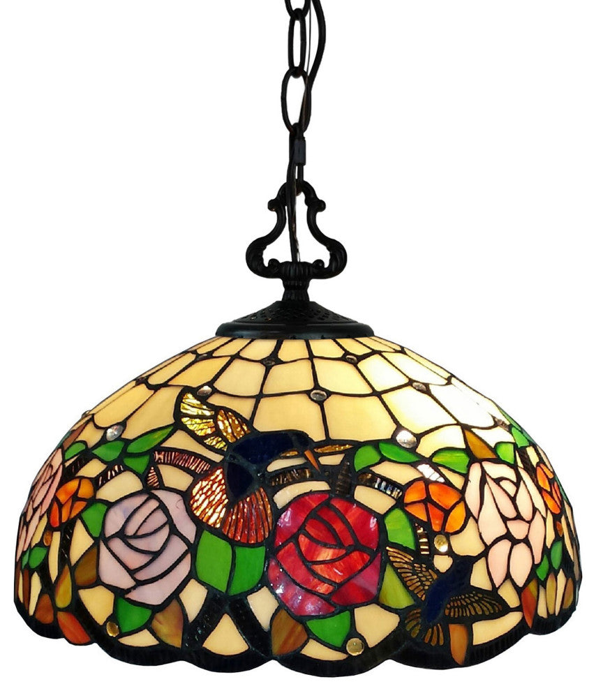 Tiffany Style 2 Light Hummingbirds Pendant Lamp 16" Wide